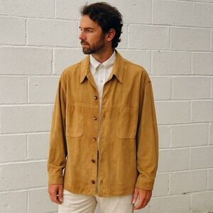 Vintage‎ Sulka Suede Button Up Shirt Jacket Mens 48 US Medium Tan Made in Italy